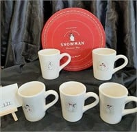 (5) Williams-Sonoma Snowman Decorative Mugs