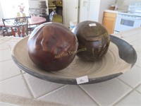 Glazed Stoneware Centerpiece Bowl w/ Two Balls