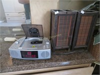 Two Vanity Accent Lamps and Clock Radio