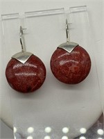 Sterling Silver Red Coral Fancy Artisan Earrings
