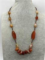 Vintage Copper Tone Carnelian Agate Necklace