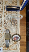 Vintage Times wrist watch, pearl bracelet &