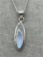 Sterling Silver Rainbow Moonstone Thick Pendant