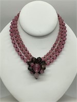 FINE Miriam Haskell Pink Glass Fancy Necklace