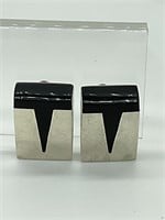 Vintage Sterling Silver Taxco Signed Onyx Earrings
