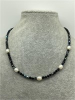 Sterling Silver AB Crystal & Pearl Necklace