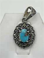 Sterling Silver Marcasite & Turquoise Pendant