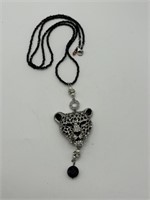 Sterling Black Crystal Necklace w/ Jaguar