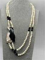 Lee Sands Inlay Penguin Necklace