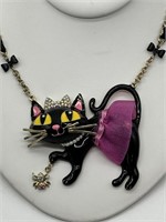 Betsey Johnson Sassy Jeweled Black Cat Necklace