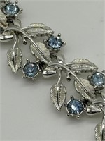 Vintage Coro Silver Tone Blue Rhinestone Bracelet