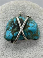 Vintage Sterling Fine Chunky Turquoise Pendant