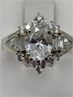 Sterling Silver Fancy CZ Wedding Engagement Ring