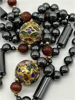 Fine Cloisonne, Carnelian & Hematite Necklace