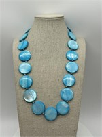 Sterling Silver Aqua Blue Mother of Pearl Necklace