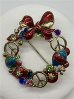 Miriam Haskell Signed Holiday Wreath Brooch