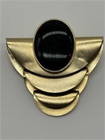 1970's Fine Gold Tone Black Acrylic Large Brooch