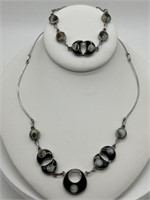 Vintage Sterling Silver Onyx & Shell Necklace Set