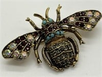Vintage Jeanne Jeweled Beetle Bug Brooch