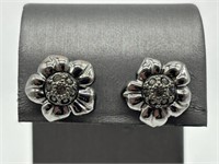 Swarovski Crystal Gunmetal Flower Stud Earrings