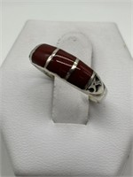 Sterling Silver Red Coral Inlay Ring