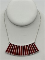 Sterling Silver Red Coral Panel Necklace