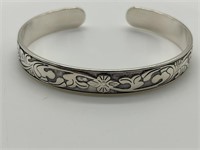 Vintage Chinese Silver Tone Signed Cuff Bracelet