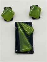 Vintage MCM Green & Black Dichroic Glass Set