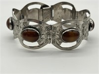 Vintage Sterling Tigers Eye Fancy Panel Bracelet