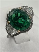 Sterling Silver Fancy Chrome Diopside & CZ Ring