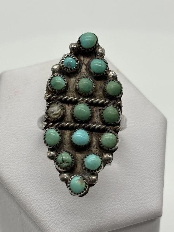 Sterling Silver Zuni Turquoise Long Ring