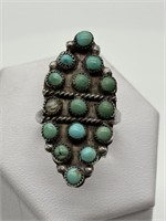 Sterling Silver Zuni Turquoise Long Ring