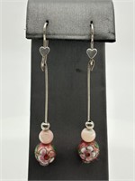 Sterling Silver Cloisonne & MOP Bead Earrings