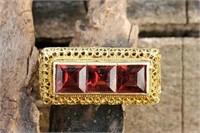 Antique 18k Gold Filigree Ruby Channel Ring
