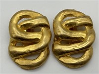 Vtg 1970's MCM Gold Tone Couture Runway Earrings