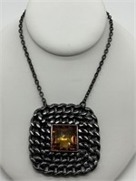 Heidi Klum Dark Gunmetal & Orange Stone Necklace