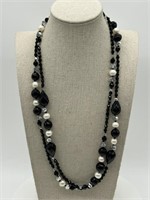 Faceted Black & Clear Crystal w/ Pearl Necklace