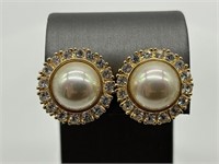Vintage Roman Gold Tone Crystal & Pearl Earrings