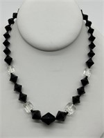 Vintage Black Jet & Faceted Crystal Necklace