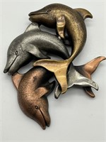 Vintage Mixed Metal Dolphin Figural Brooch