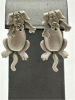 Vintage JJ Pewter Articulated Puppy Dog Earrings