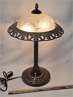 Metal Lamp w Frosted Floral Glass Shade
