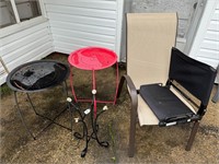 3 plant stands, stadium chair & outdoor chair