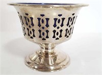 Cobalt Blue Bowl, Reticulated Silver Plate Carrier
