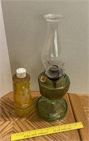 Green Glass Oil Lamp & Scented Oil