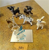 Ceramic Deer Zebra Donkey & Blown Glass Swan