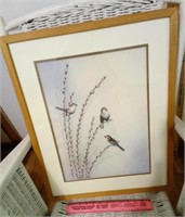 Embroidered Birds On PussyWillow Stems Framed Art