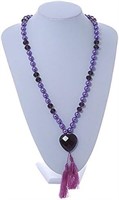 *Purple Beaded Necklace, Brown Pendant and Tassel