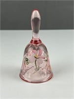 Fenton signed hand painted floral bell pink