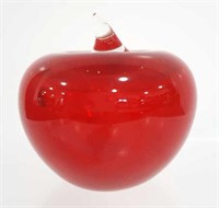 Translucent Red Art Glass Apple Paperweight Decor